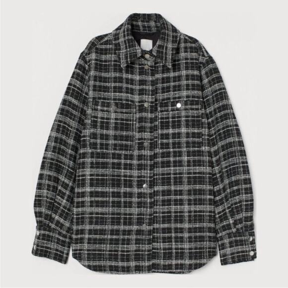 H&M Plaid Woven Knit Oversized Shacket Coat Jacket Size XS - Picture 5 of 15